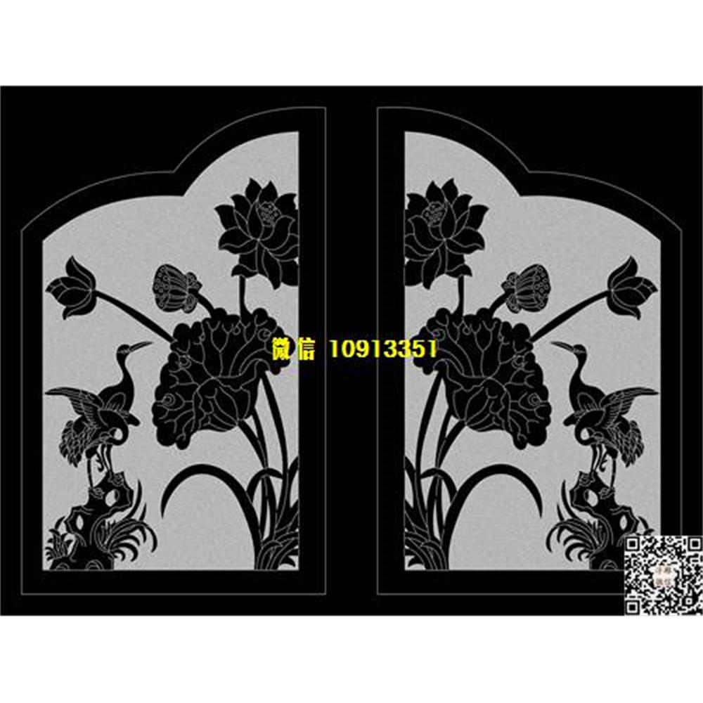 精雕图92荷花鹤墓碑板精雕图线雕图线条图单线铣底图_电脑雕刻plt文泰矢量图精雕图浮雕图